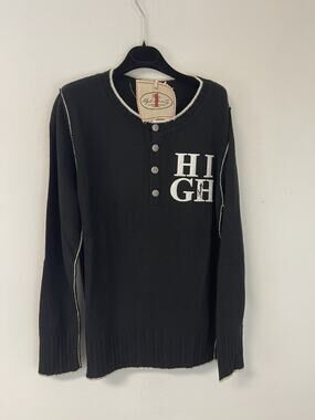 High Society Sweater Womens Medium Thomas Faussner $160 Knit Pullover Black N213
